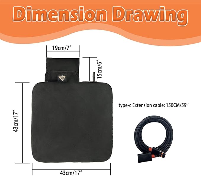 Heated Seat Cushion Foldable Memory Foam Heated Seat Pad with 3 Level Heating for Camping Fishing Office Chair Stadium Seats (Power Supply Not Included) (Artificial Suede) (Square)