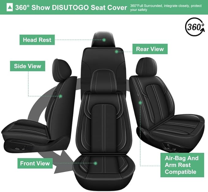 2 Front Seat Covers for Kia Soul 2010-2023 2024 2025 Faux Leather Car Seat Cover Waterproof Automotive Seat Cushion Protectors Compatible Airbag (2 Seats, Black)