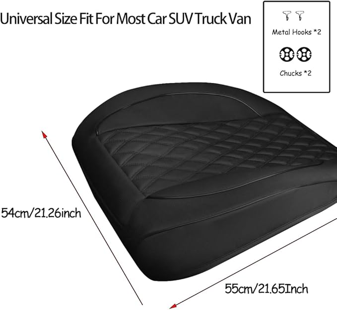 1 Pack PU Leather Quilting Front Car Seat Cover, Anti-Slip Full Wrap-Around Bottom Seat Protector Cushion with Storage Pocket, Universal Fit for Most Vehicles - Black