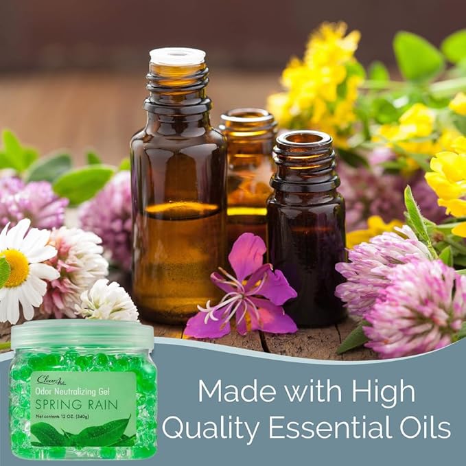 Clear Air Odor Eliminator Gel - 12 oz, Pack of 2 - Air Freshener Made with Essential Oils - Eliminates Odors in Bathrooms, Cars, Boats, RVs & Pet Areas - Spring Rain Scent