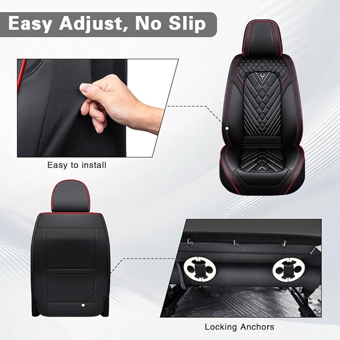 Fit for Dodge Dakota Seat Covers 2000-2011, Nappa Leather, 360° Full Protection, Thick Padding & Memory Foam, Waterproof & Stain-Resistant Car Seat Cover (Front Set,Black&Red)