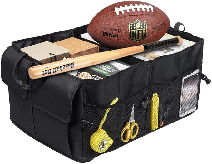 JiatuA Car Trunk Backseat Organizer for SUV, 8 Pocket Waterproof, Dust-proof, Sturdy Foldable Cargo Net Storage for More Trunk Space with Adjustable Straps, Black