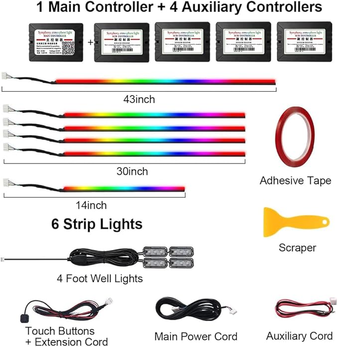 Acrylic Interior Car LED Strip Light, Dreamcolor 10-in-1 RGB Ambient Lighting with APP, 16 Million Colors 175in 600LED Music Sync Lights for Night Driving, Home, Camping & Gift Decor