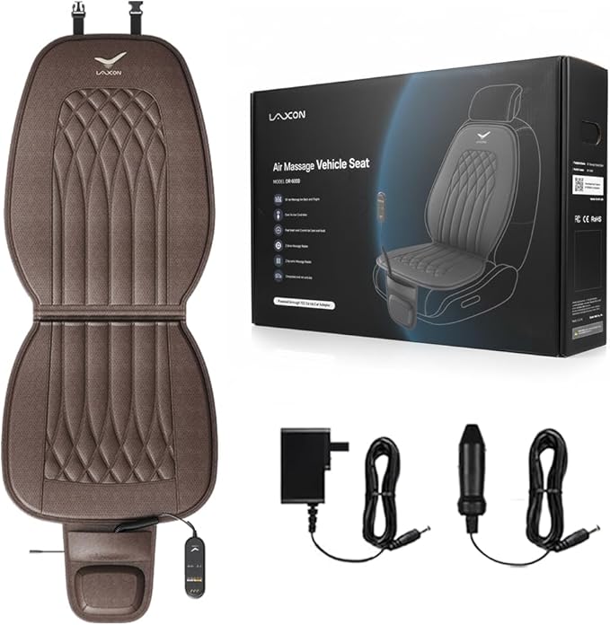Laxon Vehicle Seat Air Massage Cover. Tailored for Long-Distance Truck Drivers with Long Driving.11 Air Cells Dynamic Work 3 Massage Mode for Back & Hip. Relax Muscles While Driving (Choco)