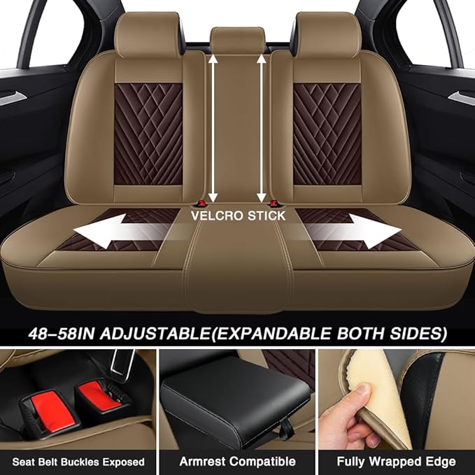 Fit for Dodge Dakota Seat Covers 2000-2011, Nappa Leather, 360° Full Protection, Thick Padding & Memory Foam, Waterproof & Stain-Resistant Car Seat Cover (Full Set,Brown&Beige)