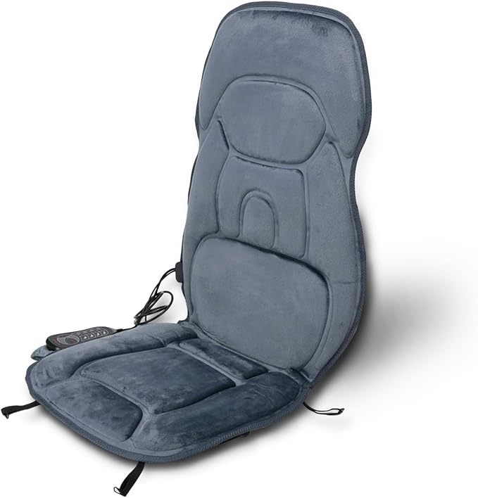 Back Massager with Soft Plush Fabric Cover, Massage Seat Cushion with 8 Vibration Motors & 2 Heating Levels, Chair Massager for Recliner, Office Chair, Sofa Use, Gifts for Dad Mom