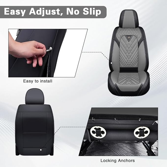 Fit for Dodge Dakota Seat Covers 2000-2011, Nappa Leather, 360° Full Protection, Thick Padding & Memory Foam, Waterproof & Stain-Resistant Car Seat Cover (Front Set,Black&Gray)