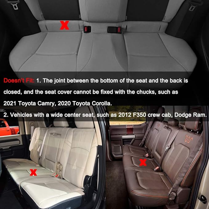 Black Panther Luxury PU Leather Rear Car Seat Cover, Compatible with Most Vehicles, Adjustable Length 49-55'', Diamond Pattern Embroidery (Gray)