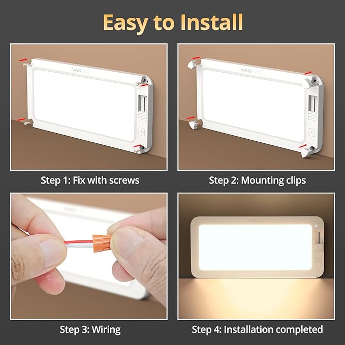 NAOEVO RV Lights Interior 2070LX, 1500LM RV LED Lights Interior 12V, Camper Lights Interior with 3 Color and Stepless Dimming, Energy-efficient RV Ceiling Light for Trailer Boat Car(4Pack, 2900-6500K)