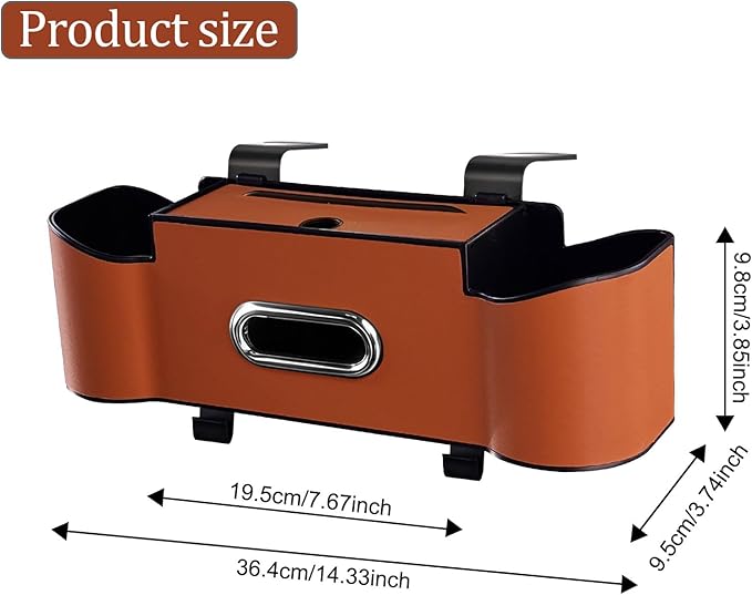 Backseat Car Organizers,4 in 1 Multifunctional Car Back Seat Storage Box with Drink Cup Holder Tissue Box, for Hold Phone,Snacks, Drinks, Handbag (LightBrown)