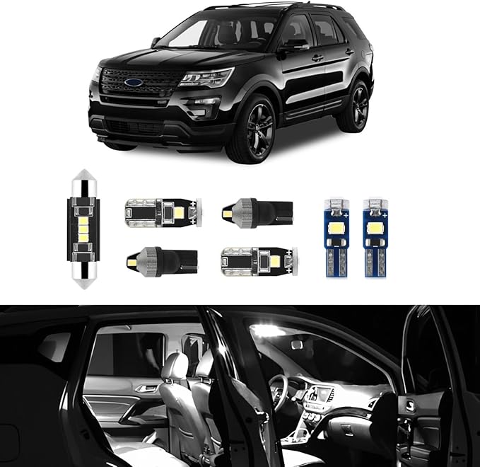 EASY EAGLE 11Pcs Car Interior Lights: Super Bright Bulbs for 2011 2012 2013 2014 2015 2016 2017 2018 2019 2020 Explorer 6000K White LED Lighting Package Kit Includes Light Accessories Install Tool