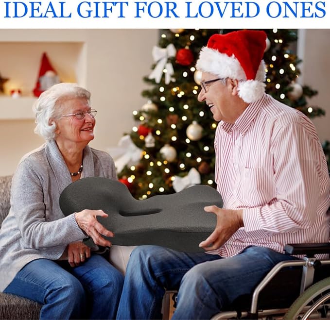 Wheelchair Cushions with Ergonomic L-Shape Design – Premium Memory Foam Seat Cushion for Posture Support & Tailbone Pain Relief – Non-Slip Base & Adjustable Straps for Office, Car & Travel Use