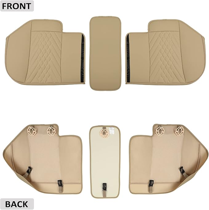 GIANT PANDA Premium PU Leather Rear Car Seat Cover Protector, Luxury Adjustable Anti-Slip Bottom Bench Seat Cover (50~55.5''),Fits 90% of Vehicles, Back Seat Cover, Beige