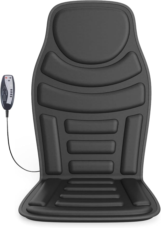 Heated Massage Seat Cushion with Remote Control, 8 Vibration Motors Chair Back Massager, Heat Therapy, Black