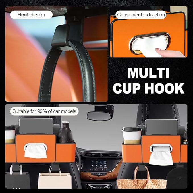 3-in-1 Car Backseat Organizer, 2025 New Car Window Storage Tray, Multifunctional back seat organizer, Universal car seat organizer for SUV and sedan, Vehicle seat organizer (Brown)