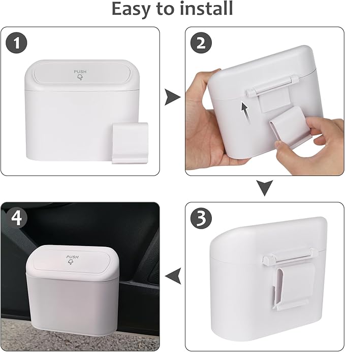 Accmor Car Trash Can with Lid, Vehicle Dustbin Garbage Organizer Holder with One Roll Bag, Mini Leakproof Storage Bin for Auto, SUV, Office (White)