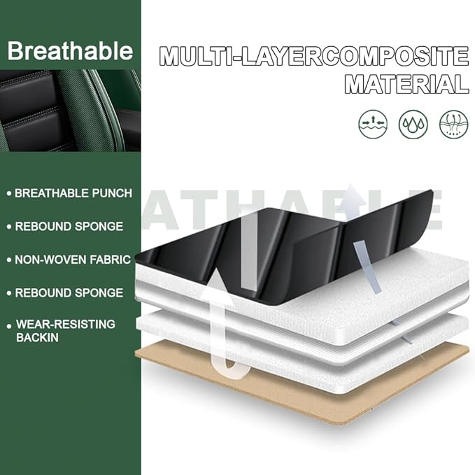 2 Seat Covers Fit for Acura ILX 2013-2022, Waterproof Premium Leather Automotive Accessories Seat Protectors Seat Cushions Wear-Resistant Car Seat Covers(Black&Green,Front Deluxe)