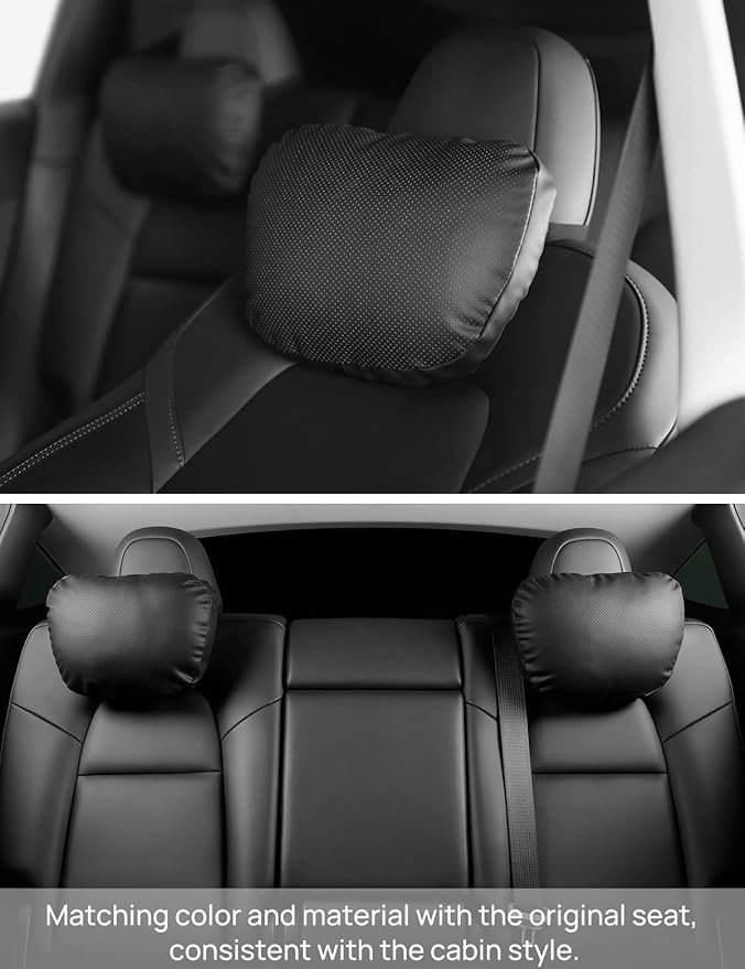 TPARTS Leather Headrest Neck Pillow for Tesla Model Y/X/3/S, Tesla Model 3 Accessories, Tesla Model Y Accessories, Car Neck Pillow for Traveling (1pc Black)