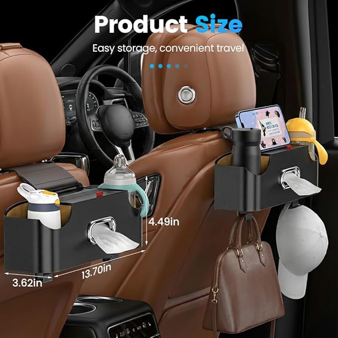 Back Seat Car Organizer, 4-in-1 Car Backseat Organizer with Cup Holder and Storage, Universal Leather Multifunctional Seat Back Storage with Tissue Box,Phone Holder, Trash Bin & Hooks (ORANGE)