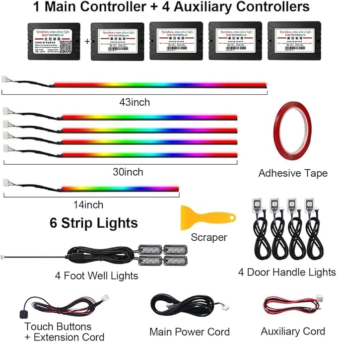 Acrylic Interior Car LED Strip Light, Dreamcolor 14-in-1 RGB Ambient Lighting with APP, 16 Million Colors 175in 600LED Music Sync Lights for Night Driving, Home, Camping & Gift Decor