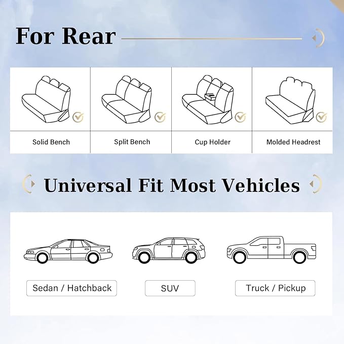 Coverado Car Seat Covers Beige, Backseat Cover for Dogs, Car Seat Cushion for Back Seat, Car Seat Protector Nappa Leather, 3-Pieces Waterproof Seat Covers Carseat Cover Universal Fit for Most Cars