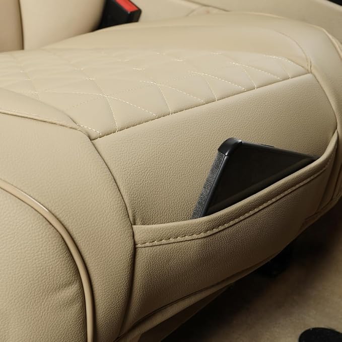 Black Panther 1 Pair Luxury Car Seat Covers Front Bottom Seat Cushion Covers, Anti-Slip and Wrap Around The Bottom, Fit 95% of Vehicles - Beige