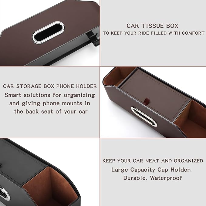 Car Seat Back Organizer - Stylish & Functional Storage for Family Adventures - Cup Holders, Tissue Box & Hooks - Perfect for Kids, Road Trips & Travel (Navy Blue)