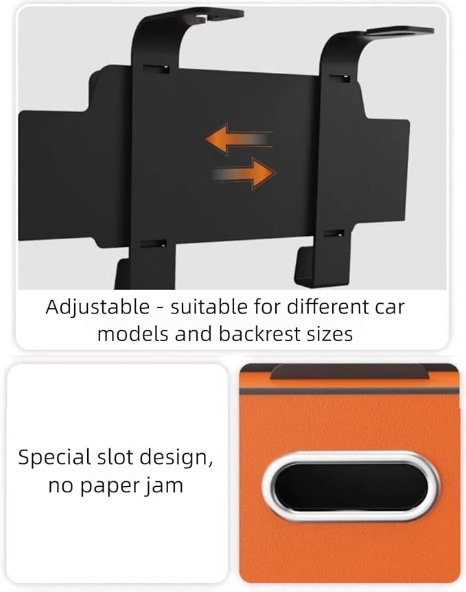 Car Backseat Organizer with Tissue Holder, Multifunctional Storage Rack with Cup Holder and Phone Holder, ABS Material with Leather Finish, Adjustable (Black)