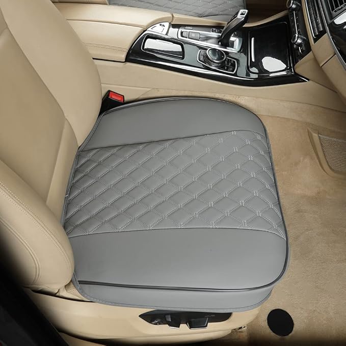 Black Panther 1 Pair PU Front Car Seat Covers, Front Seat Protectors Compatible with 95% Vehicles, Anti-Slip & Full Wrapping Edge, Diamond Pattern Embroidery (W 21.26''×D 20.86”) - Light Gray