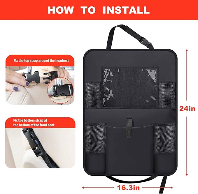 2 Pack Car Backseat Organizer with Touch Screen Tablet Holder,6 Storage Pockets Protectors Kick Mats,Car Back Seat Cover Protector Travel Accessories for Kids