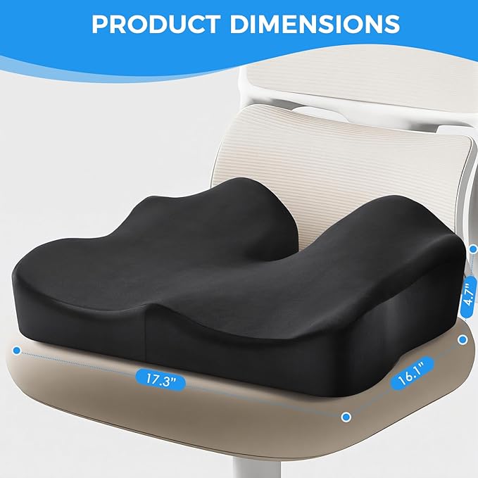 Niceeday Seat Cushion for Office Chair & Car - Premium Memory Foam with Ergonomic U-Shape Design - Enhanced Comfort for Tailbone & Hip Support, Non-Slip Base & Machine Washable Cover