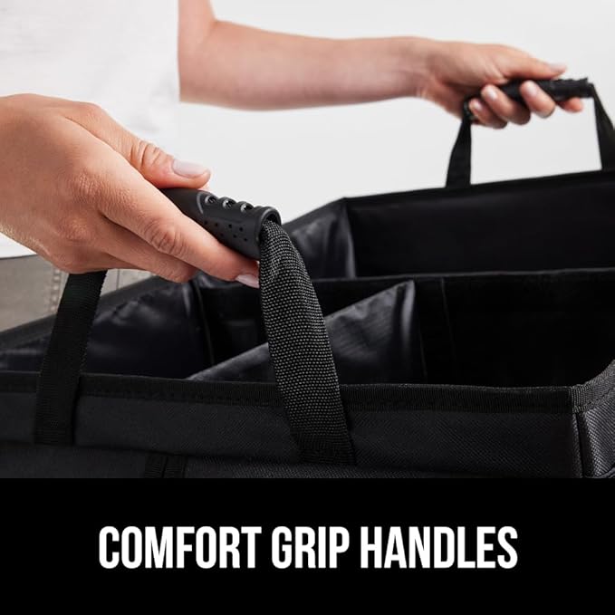GORILLA GRIP Large Capacity Sturdy Trunk Storage Organizer, Slip and Water Resistant Collapsible Organization Container for Car Sedan or SUV, Multi Compartment Box Vehicle Accessories, 2 Pack, Black