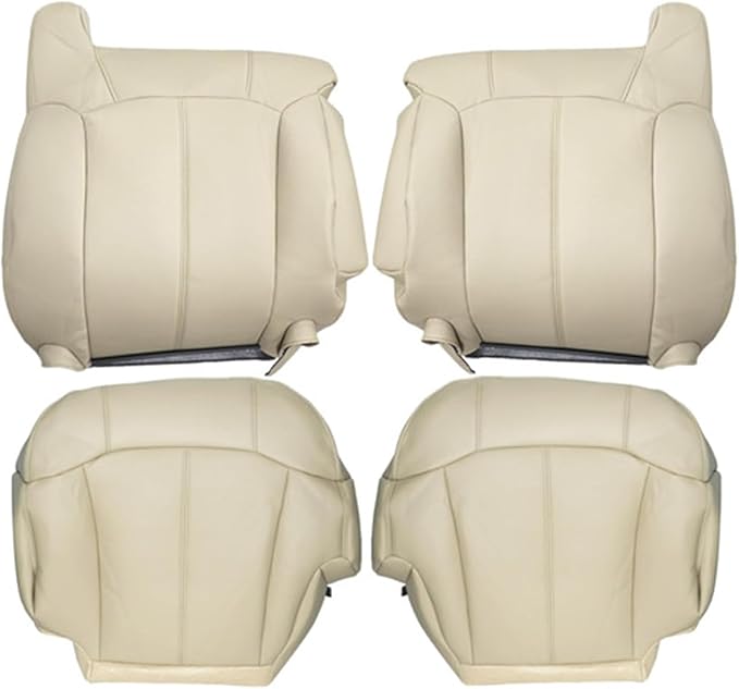 GXARTS Driver and Passenger Side Bottom and Top Lean Back Replacement Leather Seat Cover and Driver Foam Cushion Pad Compatible with Chevy Tahoe Suburban 1500 2500 1999-2002 Shale Light Tan #522/922