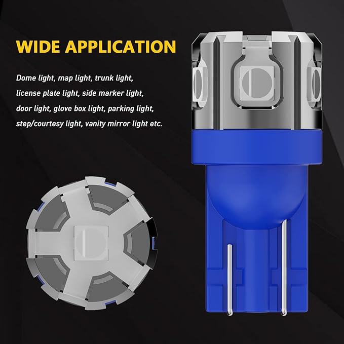 PHINLION 194 LED Light Bulb Blue Super Bright 168 2825 W5W T10 Wedge 6-SMD 3030 Chipsets LED Replacement Bulbs for Car Interior Map Dome Parking Door Courtesy License Plate Lights
