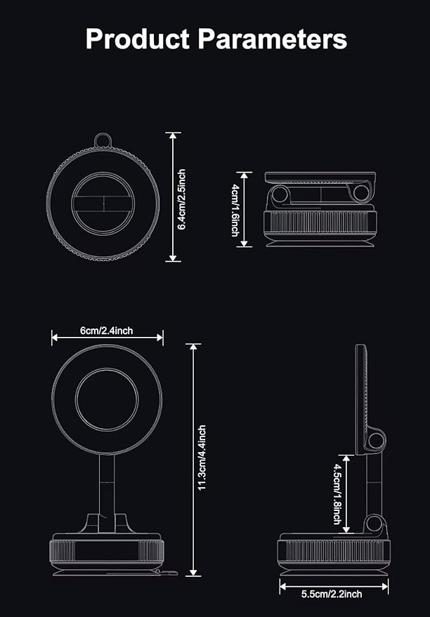 360° Magnetic Car Phone Mount for iPhone, Black Dashboard Holder with Nano Gel Suction, 108+ LBS Force, 3000gf Magnetic Strength, Universal Mount