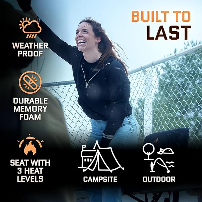 Heated Stadium Seats for Bleachers with Back Support – USB Battery Included - Upgraded 3 Levels of Heat - Foldable Chair - 4 Pockets and Cup Holder - for Camping Sports (20" inch Heat on seat)