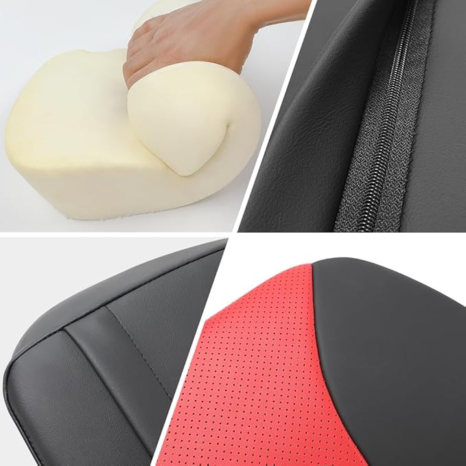 1p Memory Foam Lumbar Support Pillow for car Lower Back Pain Relief - Back Cushion for Driving, Chair Support for Car-Office Chair(Black&Red)