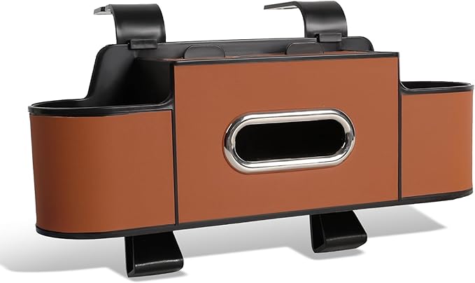 Car Organizer, 3-in-1 Backseat Car Organizer with Dual Cup Holders, Tissue Box & Phone Holder - Multifunctional Waterproof Storage for Daily Driving & Travel (Black)