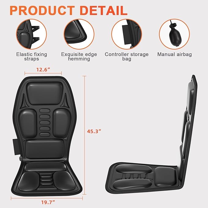 Back Massager for Chair, Massage Seat Cushion with Heat, Lumbar Traction, 8 Vibrating Motors Massager Chair Pad for Full Body Pain Relief, and Home Use