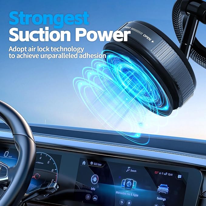 Upgraded 360°Vacuum Magnetic Phone Holder,Car Phone Mount,Suction Cup Car Phone Mount for Magsafe, Adjustable Magnetic Phone Stand Compatible with iPhone 16 Pro Max