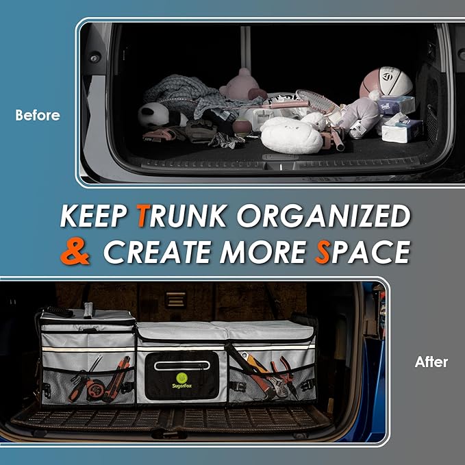 95L Car Trunk Organizer & Storage With 26L Ice Pack, Waterproof Foldable | Trunk Organizers for SUVs & Cars, Car Storage Organizer, Great Gift for Drivers (Gray-M004)