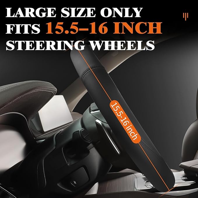 HOTOR Car Steering Wheel Cover - Universal Car Accessory for Diverse Cars, Leather Cover with Anti-Slip Lining, for Steering Wheel with a Diameter of 15.5"-16", Gray