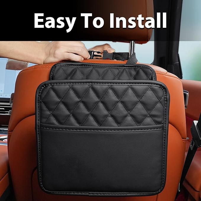 2Pack Car Seat Back Organizer, Waterproof Car Backseat Organizer with Cup Holders Large Capacity Hanging Car Storage Bag for Phones Documents Cups Bottle Travel Compatible with Most Vehicles