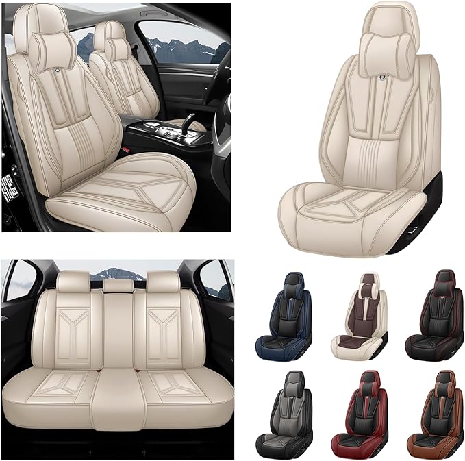 Car Seat Cover Full Set for Lexus RX 350 2007-2026,Faux Leather Seat Cover for Car,Breathable Vehicle Cushions Cover Waterproof Automotive Seat Covers with Headrests(5 seat,Beige)