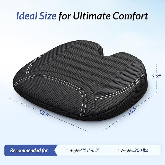 ZIKEE All-Season Car Seat Cushion for Comfortable & Safe Driving, Breathable Seat Cushion for Car with Ventilated Channel & Mesh Cover, Memory Foam for Sciatica, Tailbone & Back Pain Relief, Anti-Slip