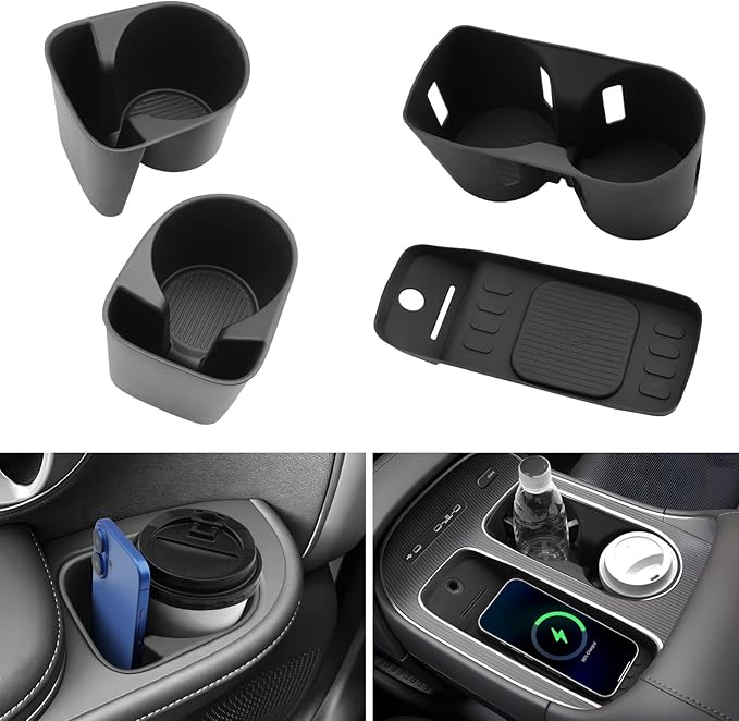 LUWU 2026 Palisade Accessories Compatible with 2026 Palisade SE/SEL/XRT/Limited/Calligraphy Accessories Center Console Silicone Cup Holder&Wireless Charging Mat&Rear Cup Holder 4PCS(Only for 7-Seat)