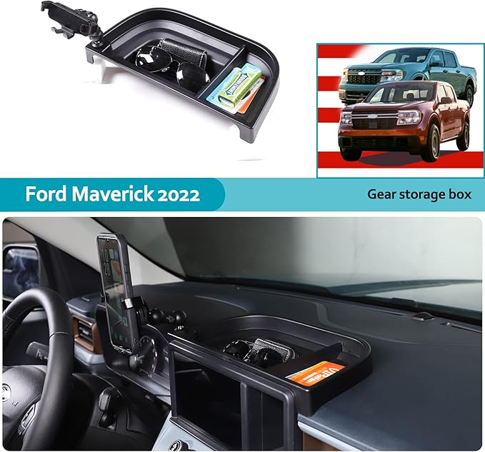 Dashboard Storage Box Fit for Ford Maverick 2022, ABS Dash Panel Tray Organizer, Dash Tray Phone Holder Mount with Storage Box, Dash Center Console Table Storage Tray (Type B)