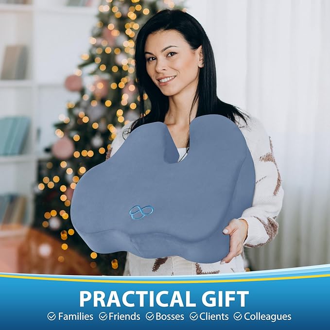 BlissTrends Seat Cushion,5.2in Thick Memory Foam Cushions for Office Chair, Car Seat, Airplane, Relieving Pressure Tailbone Sciatica Back Pain for Long Sitting Office Workers, Car Drivers LightBlue