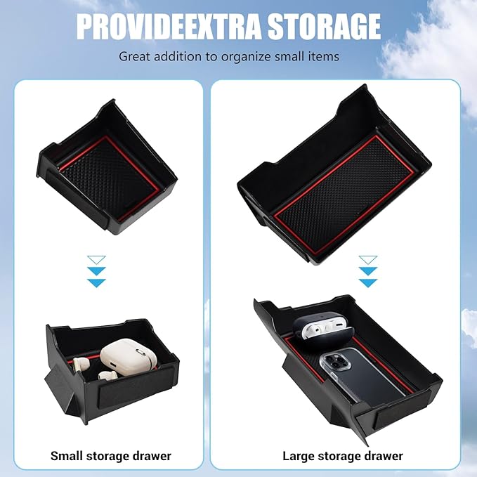 Upgrade 2PCS Console Storage Drawer for Toyota 4Runner 2014-2022 2023 2024 5th Gen, Interior Accessories Dashboard Front Mounted Extra Insert Storage Box Organizer with Anti-Slip Mat