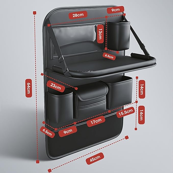 Foldable Car Table for Backseat Headrest with Big Pockets Waterproof Leather, Back Seat Car Organizer with Tray, Seat Organizer for Backseat